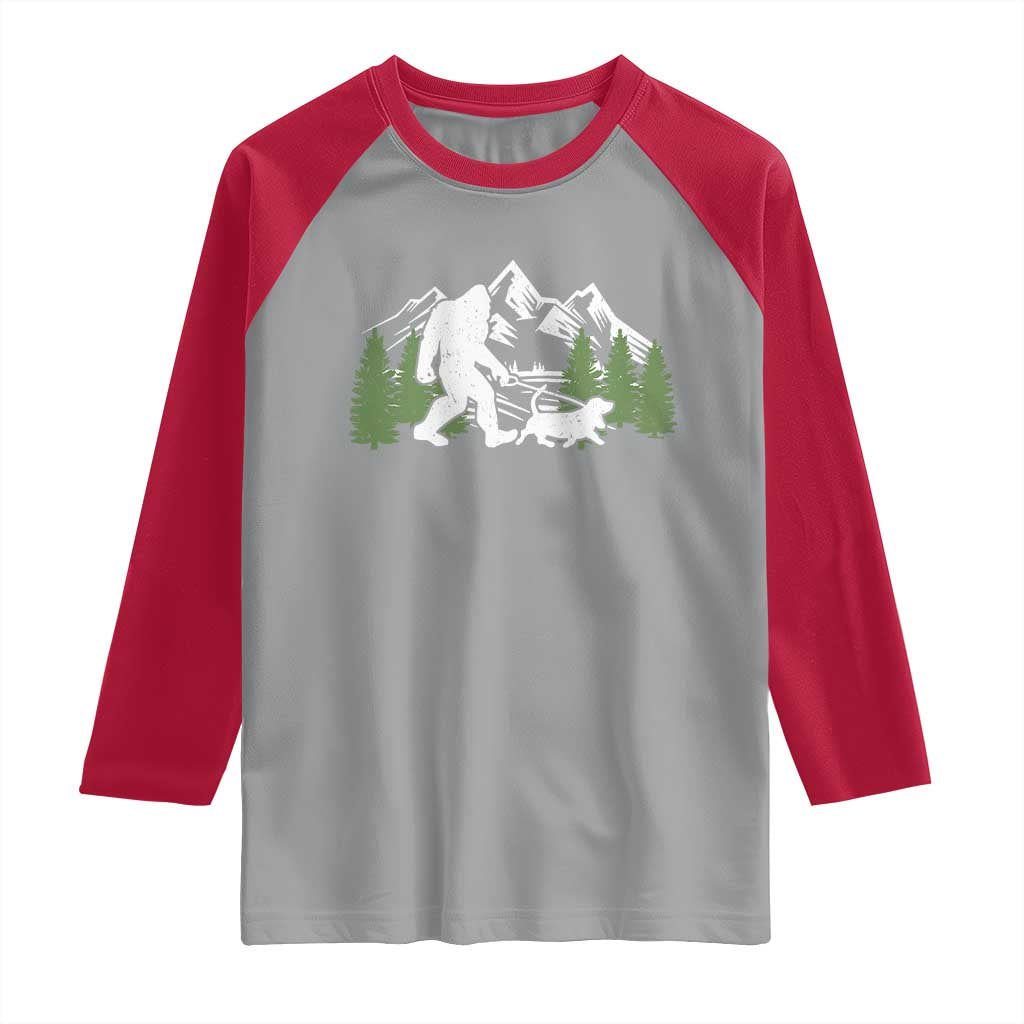 Bigfoot Walking Dachshund Raglan Shirt Funny Wiener Dog Gift Sasquatch - Wonder Print Shop