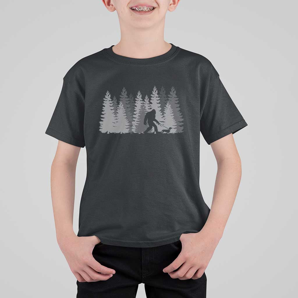 Bigfoot Walking Dachshund T Shirt For Kid Funny Wiener Dog Gift Forest Sasquatch Yeti - Wonder Print Shop