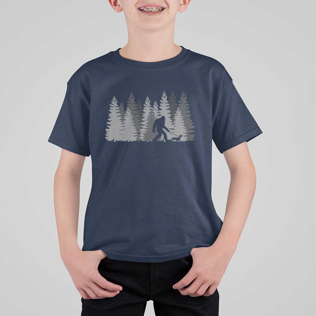 Bigfoot Walking Dachshund T Shirt For Kid Funny Wiener Dog Gift Forest Sasquatch Yeti - Wonder Print Shop