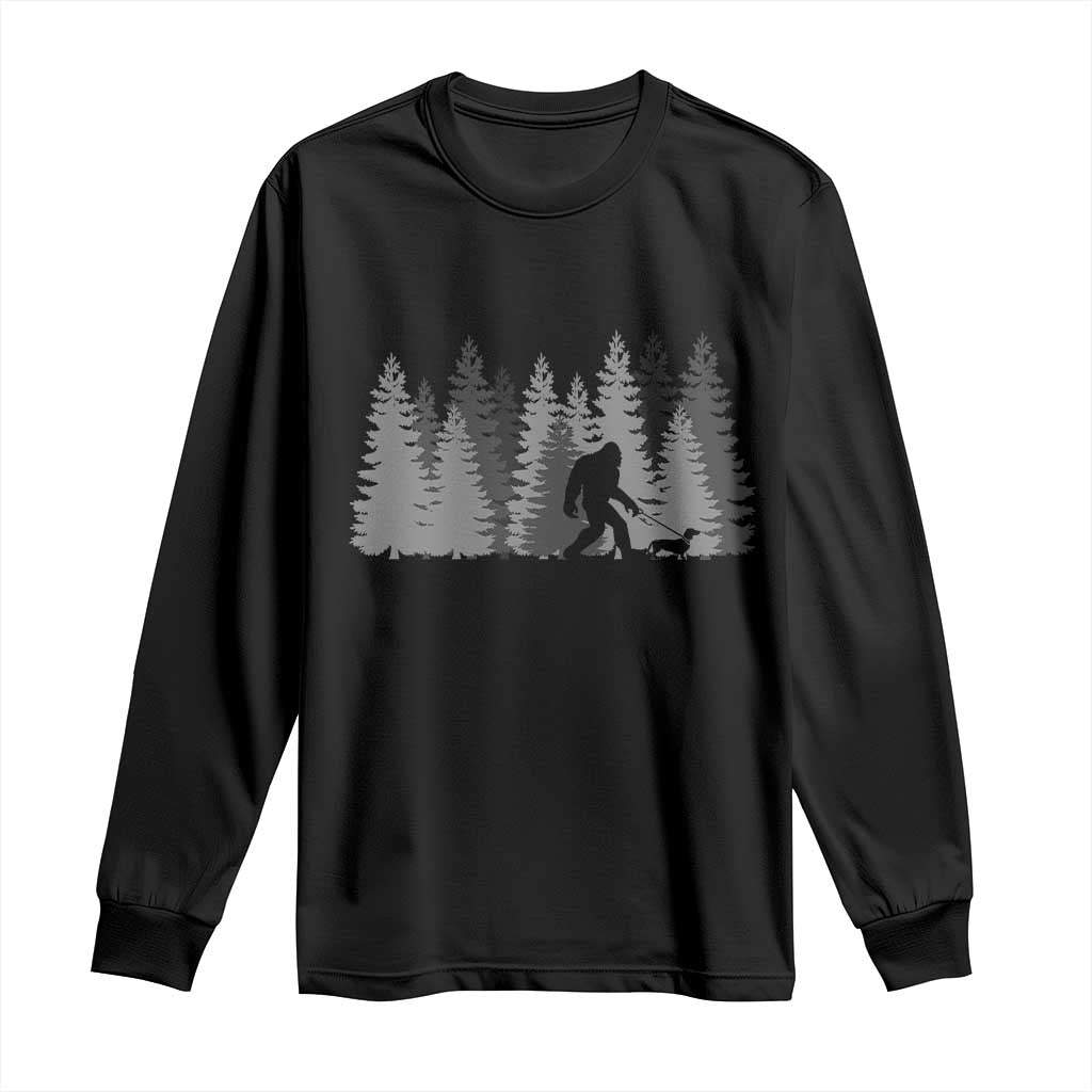 Bigfoot Walking Dachshund Long Sleeve Shirt Funny Wiener Dog Gift Forest Sasquatch Yeti - Wonder Print Shop
