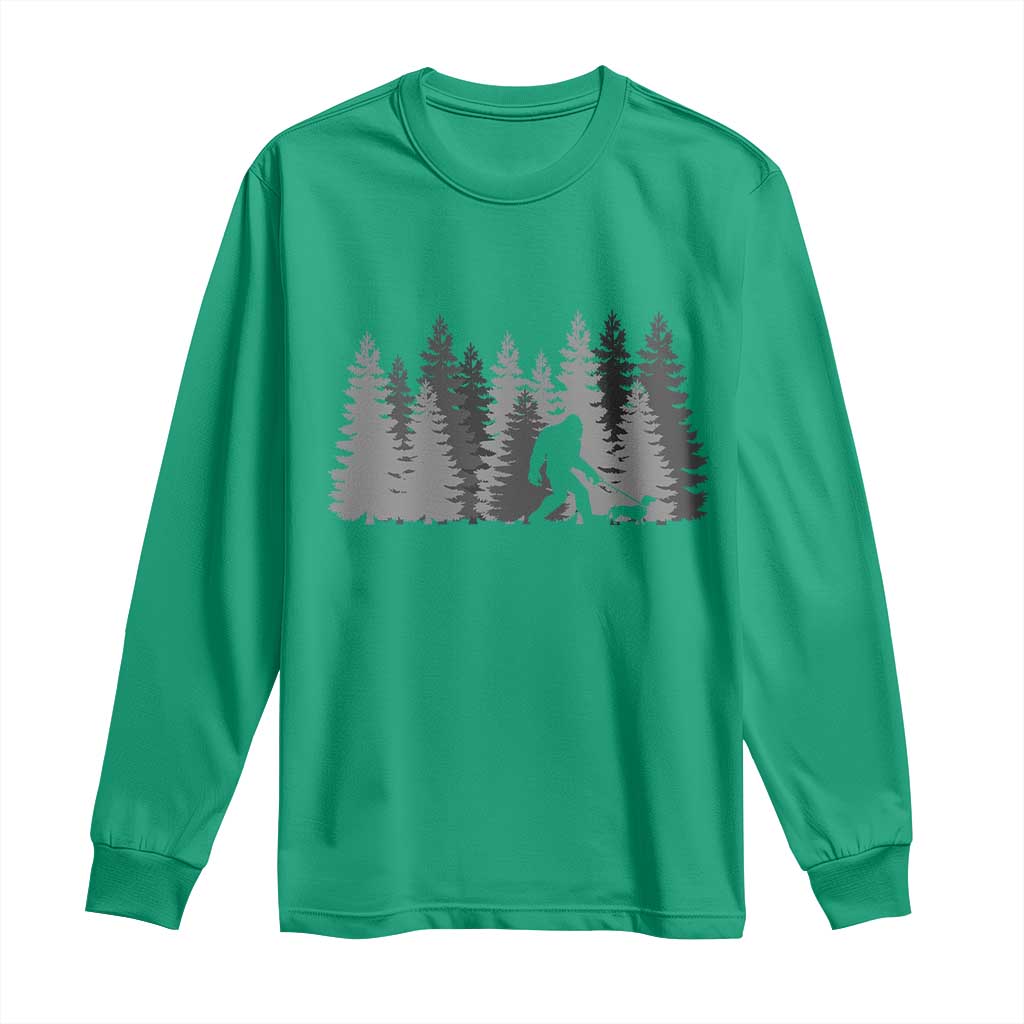 Bigfoot Walking Dachshund Long Sleeve Shirt Funny Wiener Dog Gift Forest Sasquatch Yeti - Wonder Print Shop