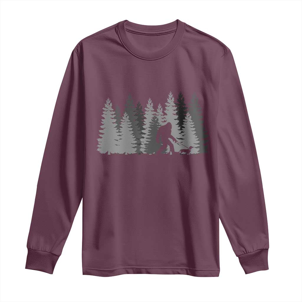 Bigfoot Walking Dachshund Long Sleeve Shirt Funny Wiener Dog Gift Forest Sasquatch Yeti - Wonder Print Shop