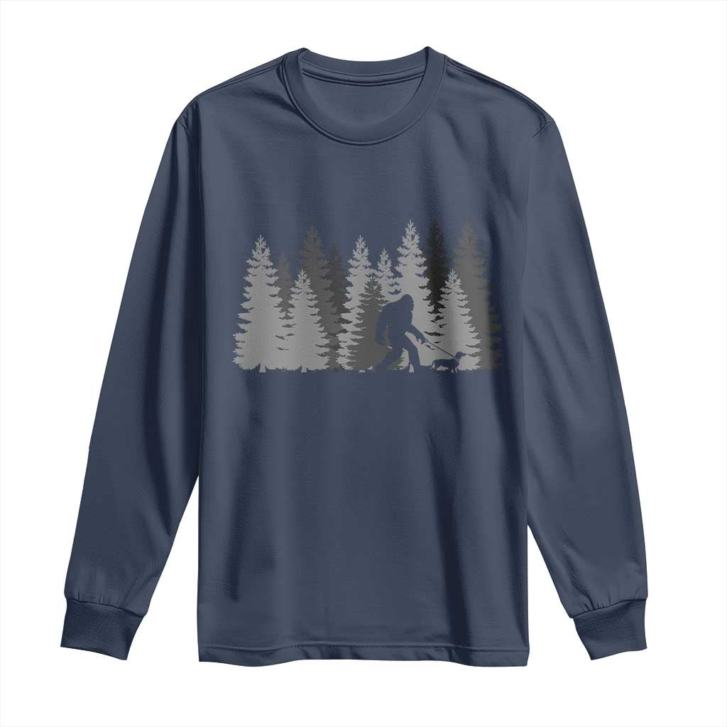 Bigfoot Walking Dachshund Long Sleeve Shirt Funny Wiener Dog Gift Forest Sasquatch Yeti - Wonder Print Shop