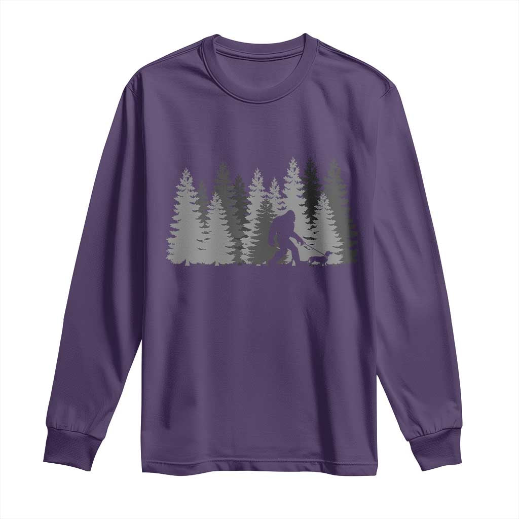 Bigfoot Walking Dachshund Long Sleeve Shirt Funny Wiener Dog Gift Forest Sasquatch Yeti - Wonder Print Shop