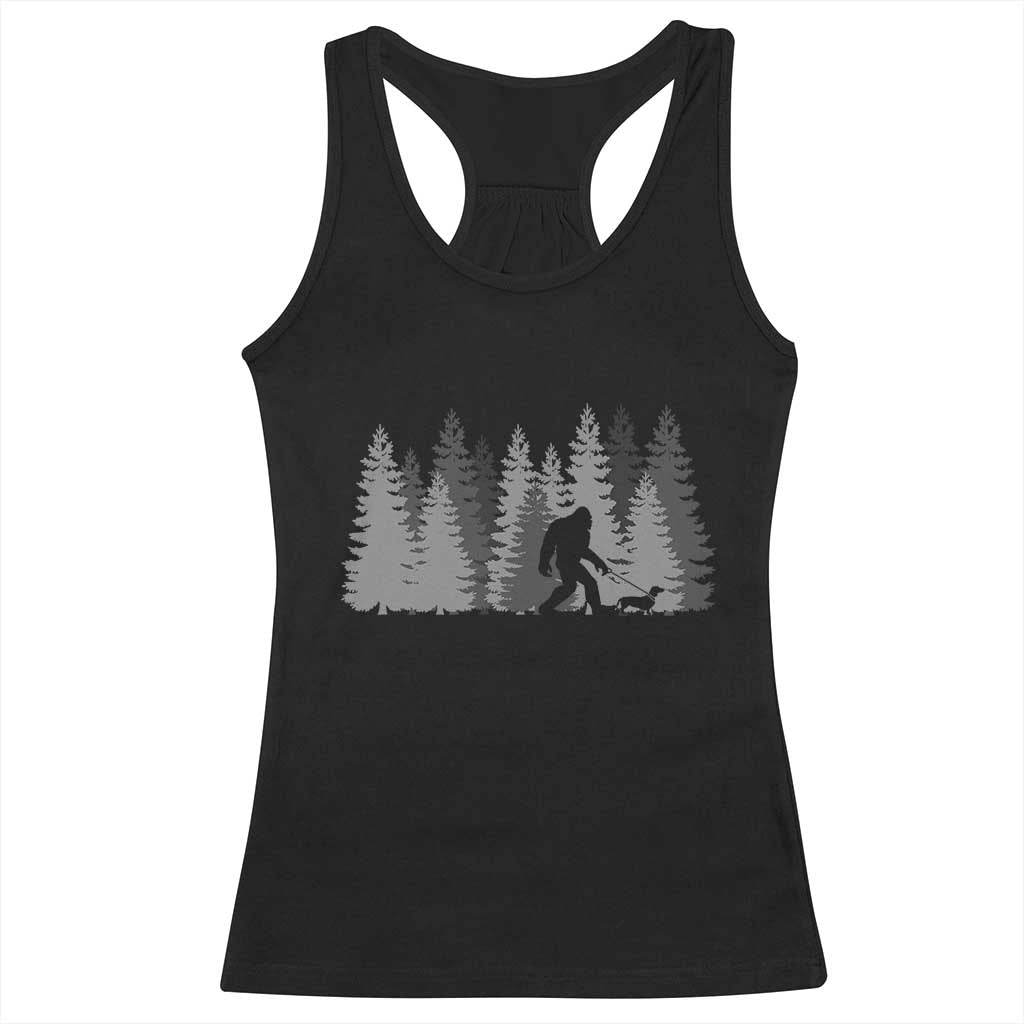 Bigfoot Walking Dachshund Racerback Tank Top Funny Wiener Dog Gift Forest Sasquatch Yeti - Wonder Print Shop
