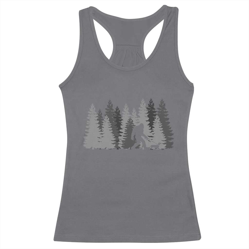 Bigfoot Walking Dachshund Racerback Tank Top Funny Wiener Dog Gift Forest Sasquatch Yeti - Wonder Print Shop