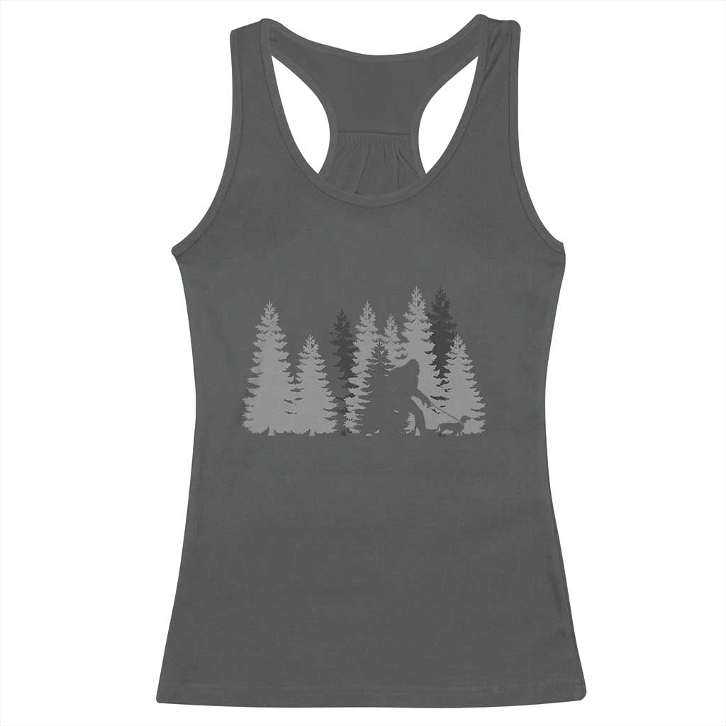 Bigfoot Walking Dachshund Racerback Tank Top Funny Wiener Dog Gift Forest Sasquatch Yeti - Wonder Print Shop