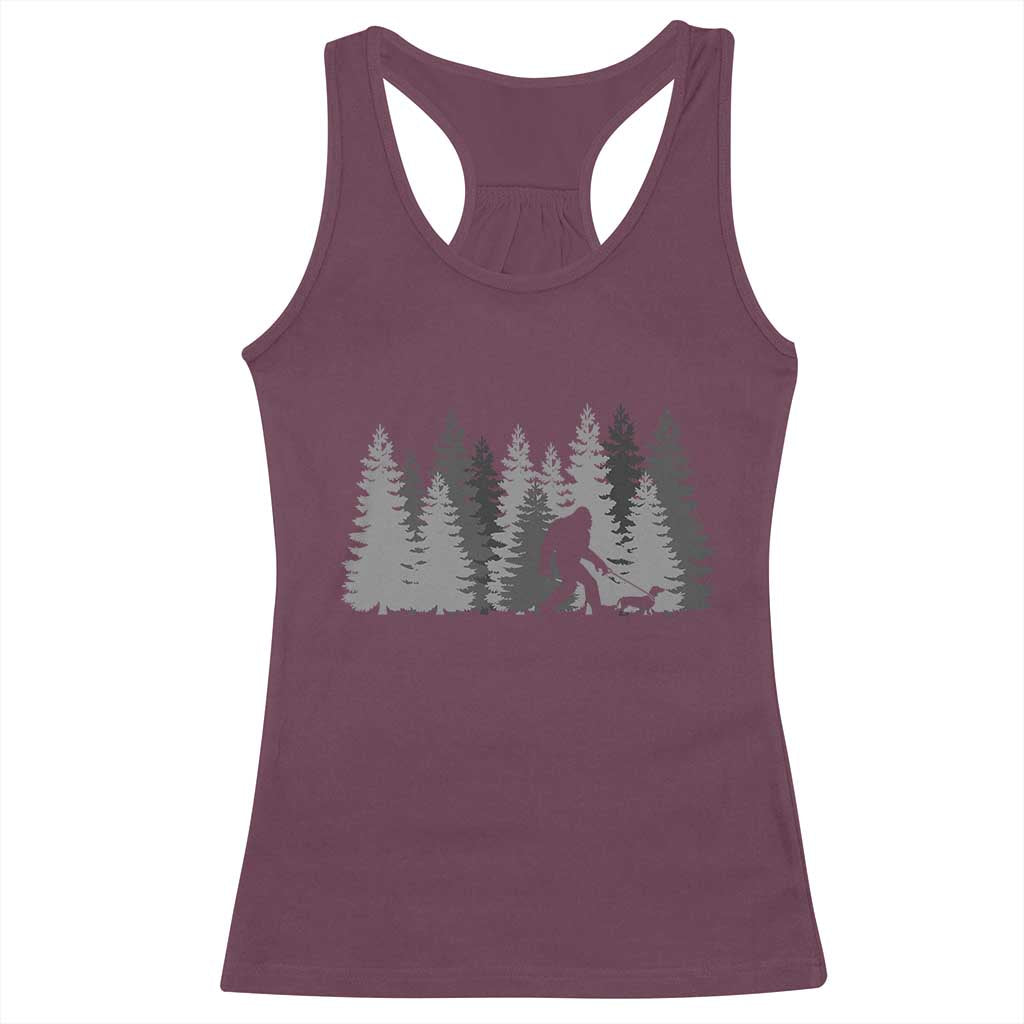 Bigfoot Walking Dachshund Racerback Tank Top Funny Wiener Dog Gift Forest Sasquatch Yeti - Wonder Print Shop