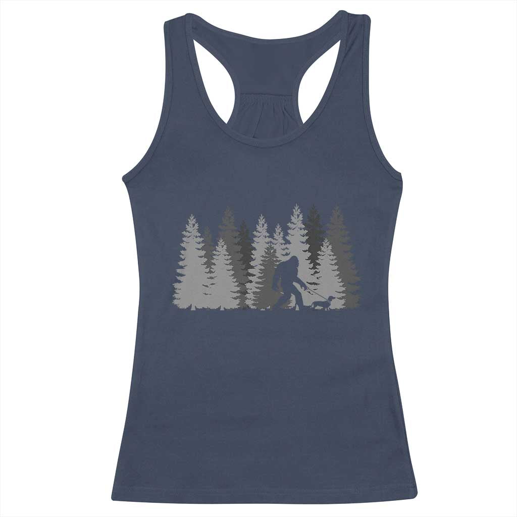 Bigfoot Walking Dachshund Racerback Tank Top Funny Wiener Dog Gift Forest Sasquatch Yeti - Wonder Print Shop