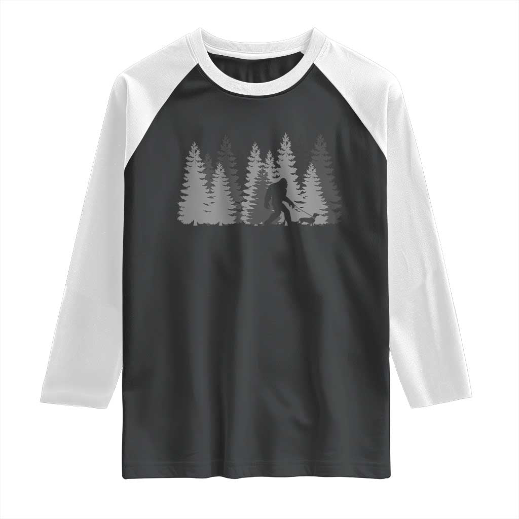 Bigfoot Walking Dachshund Raglan Shirt Funny Wiener Dog Gift Forest Sasquatch Yeti - Wonder Print Shop