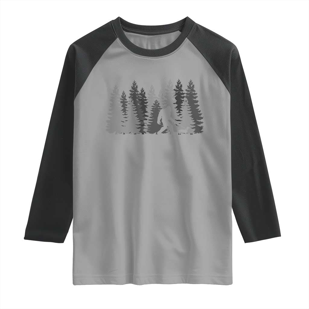 Bigfoot Walking Dachshund Raglan Shirt Funny Wiener Dog Gift Forest Sasquatch Yeti - Wonder Print Shop