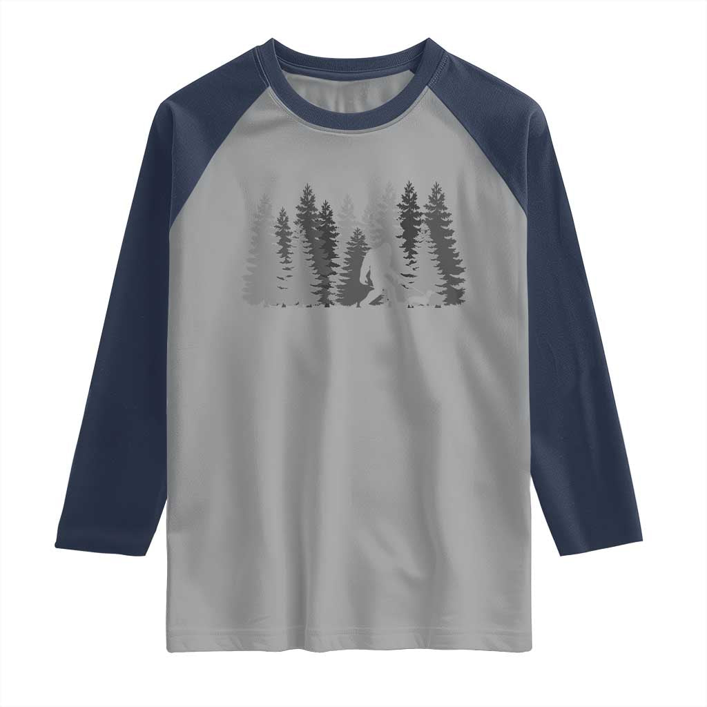 Bigfoot Walking Dachshund Raglan Shirt Funny Wiener Dog Gift Forest Sasquatch Yeti - Wonder Print Shop