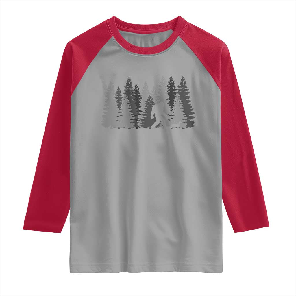 Bigfoot Walking Dachshund Raglan Shirt Funny Wiener Dog Gift Forest Sasquatch Yeti - Wonder Print Shop