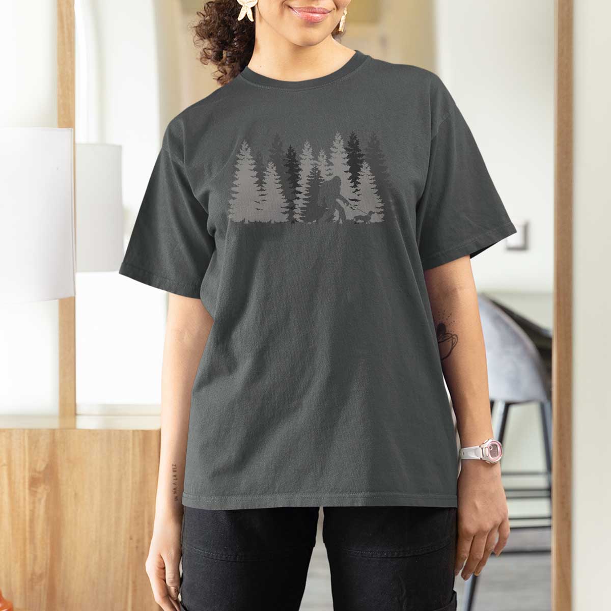 Bigfoot Walking Dachshund T Shirt For Women Funny Wiener Dog Gift Forest Sasquatch Yeti - Wonder Print Shop