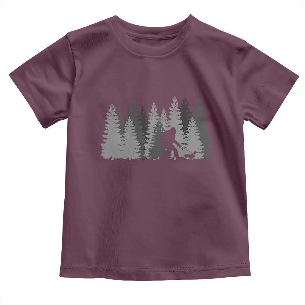 Bigfoot Walking Dachshund Toddler T Shirt Funny Wiener Dog Gift Forest Sasquatch Yeti - Wonder Print Shop