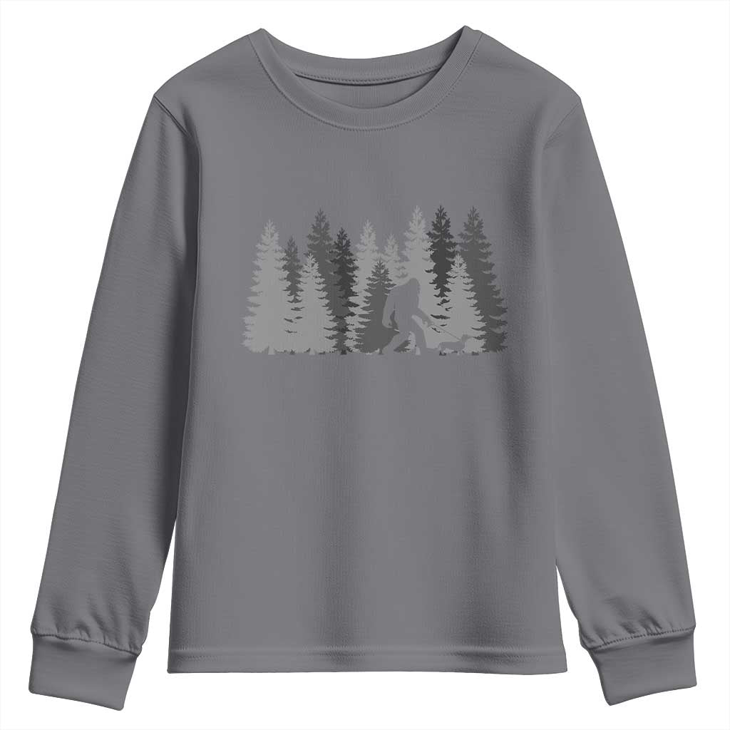 Bigfoot Walking Dachshund Youth Sweatshirt Funny Wiener Dog Gift Forest Sasquatch Yeti - Wonder Print Shop