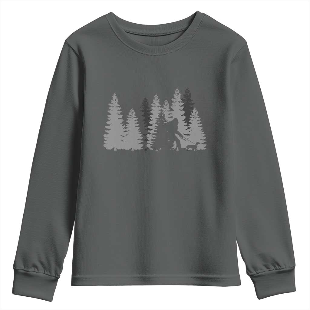 Bigfoot Walking Dachshund Youth Sweatshirt Funny Wiener Dog Gift Forest Sasquatch Yeti - Wonder Print Shop