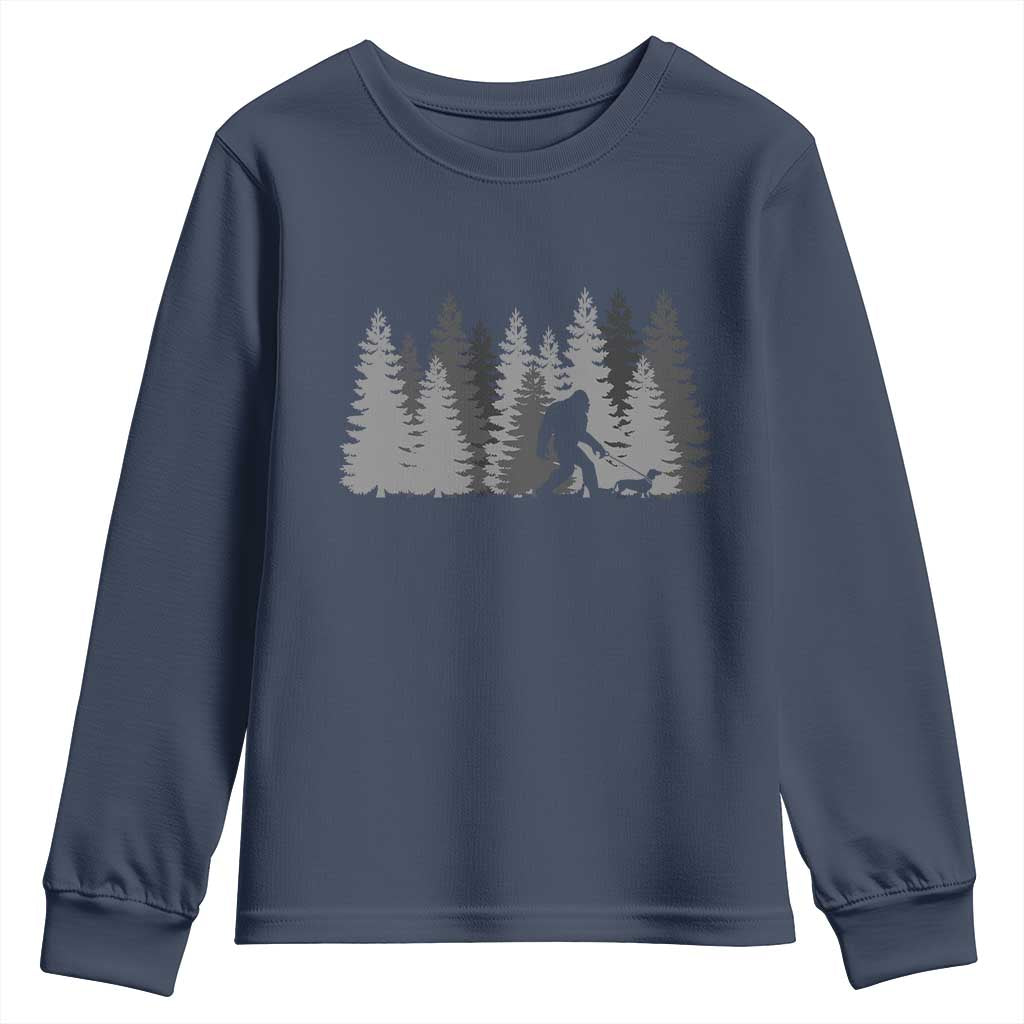 Bigfoot Walking Dachshund Youth Sweatshirt Funny Wiener Dog Gift Forest Sasquatch Yeti - Wonder Print Shop
