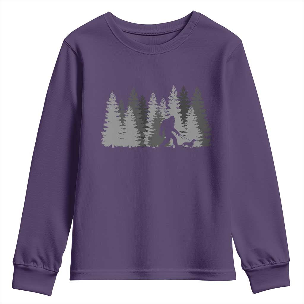 Bigfoot Walking Dachshund Youth Sweatshirt Funny Wiener Dog Gift Forest Sasquatch Yeti - Wonder Print Shop