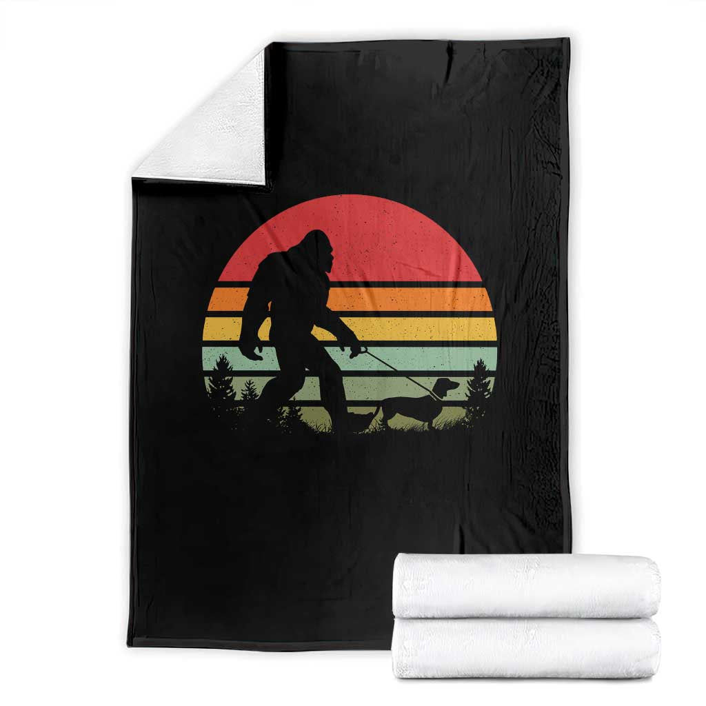 Retro Bigfoot Walking Dachshund Throw Blanket Funny Doxie Wiener Dog Walker Vintage 70s 80s - Wonder Print Shop