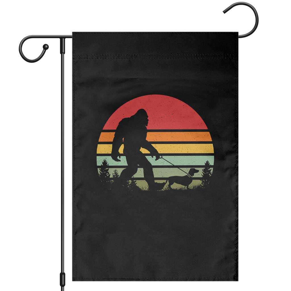 Retro Bigfoot Walking Dachshund Garden Flag Funny Doxie Wiener Dog Walker Vintage 70s 80s - Wonder Print Shop