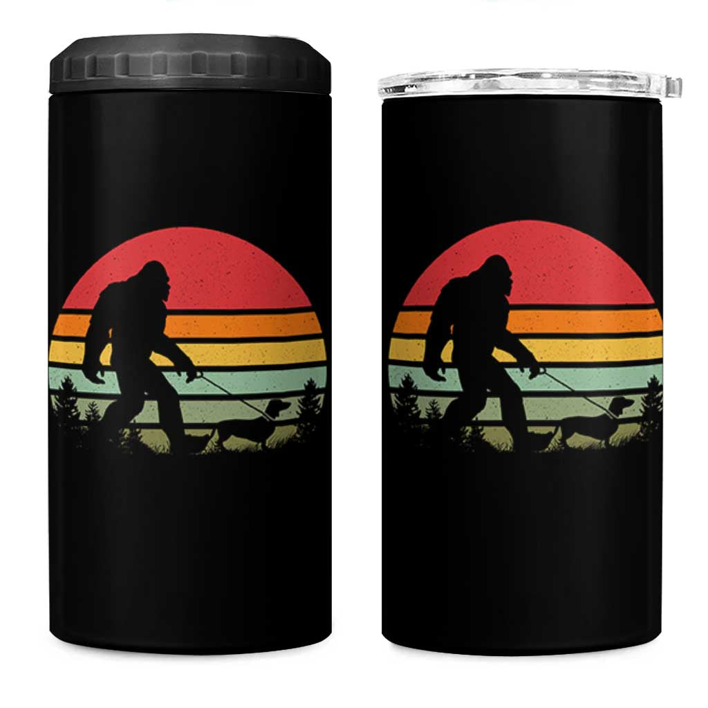 Retro Bigfoot Walking Dachshund 4 in 1 Can Cooler Tumbler Funny Doxie Wiener Dog Walker Vintage 70s 80s - Wonder Print Shop