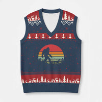 Retro Bigfoot Walking Dachshund V-Neck Knit Sweater Vest Funny Doxie Wiener Dog Walker Vintage 70s 80s - Wonder Print Shop