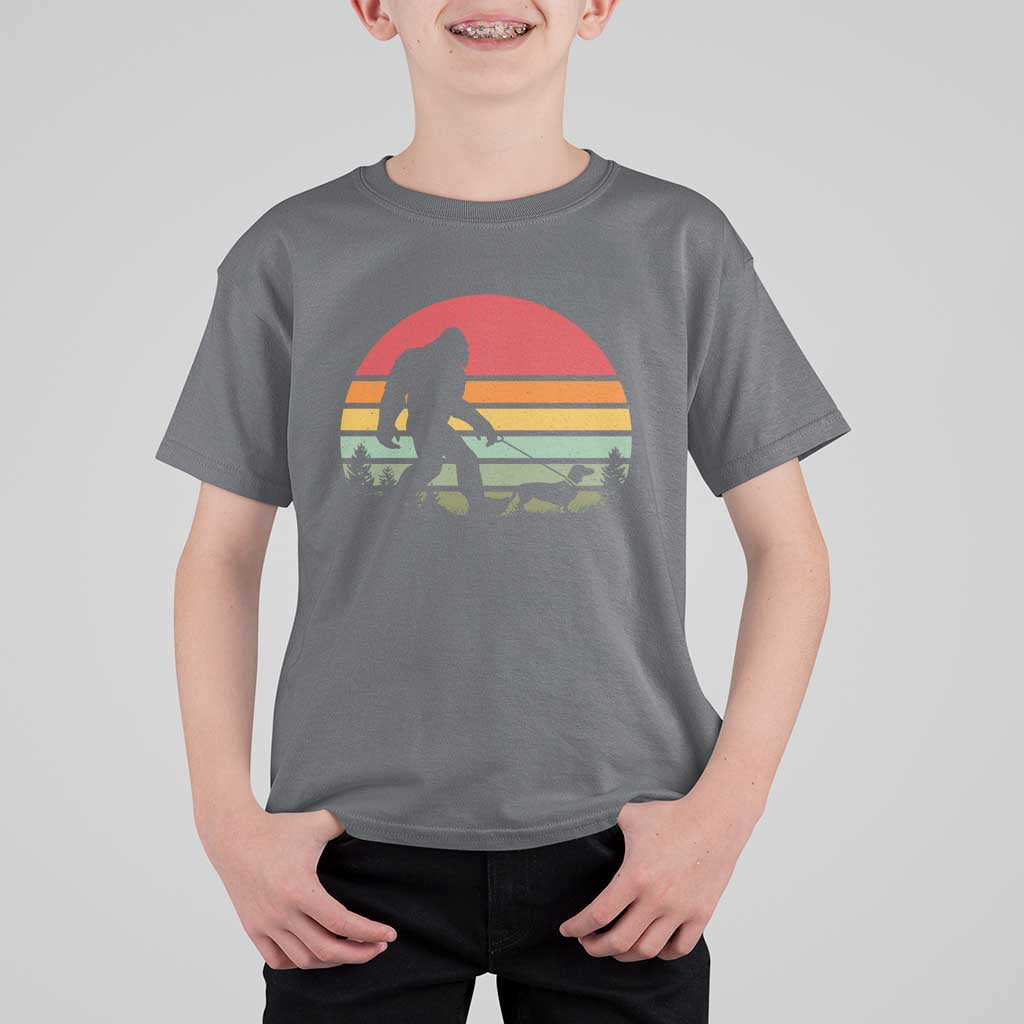 Retro Bigfoot Walking Dachshund T Shirt For Kid Funny Doxie Wiener Dog Walker Vintage 70s 80s - Wonder Print Shop