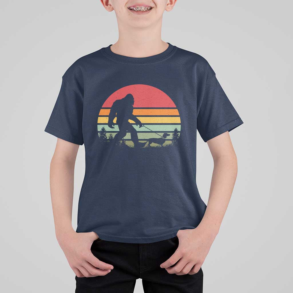 Retro Bigfoot Walking Dachshund T Shirt For Kid Funny Doxie Wiener Dog Walker Vintage 70s 80s - Wonder Print Shop
