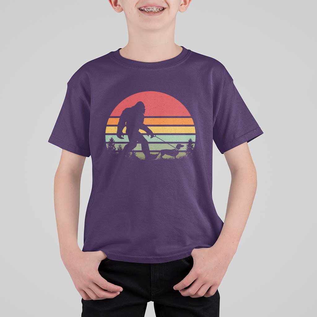 Retro Bigfoot Walking Dachshund T Shirt For Kid Funny Doxie Wiener Dog Walker Vintage 70s 80s - Wonder Print Shop