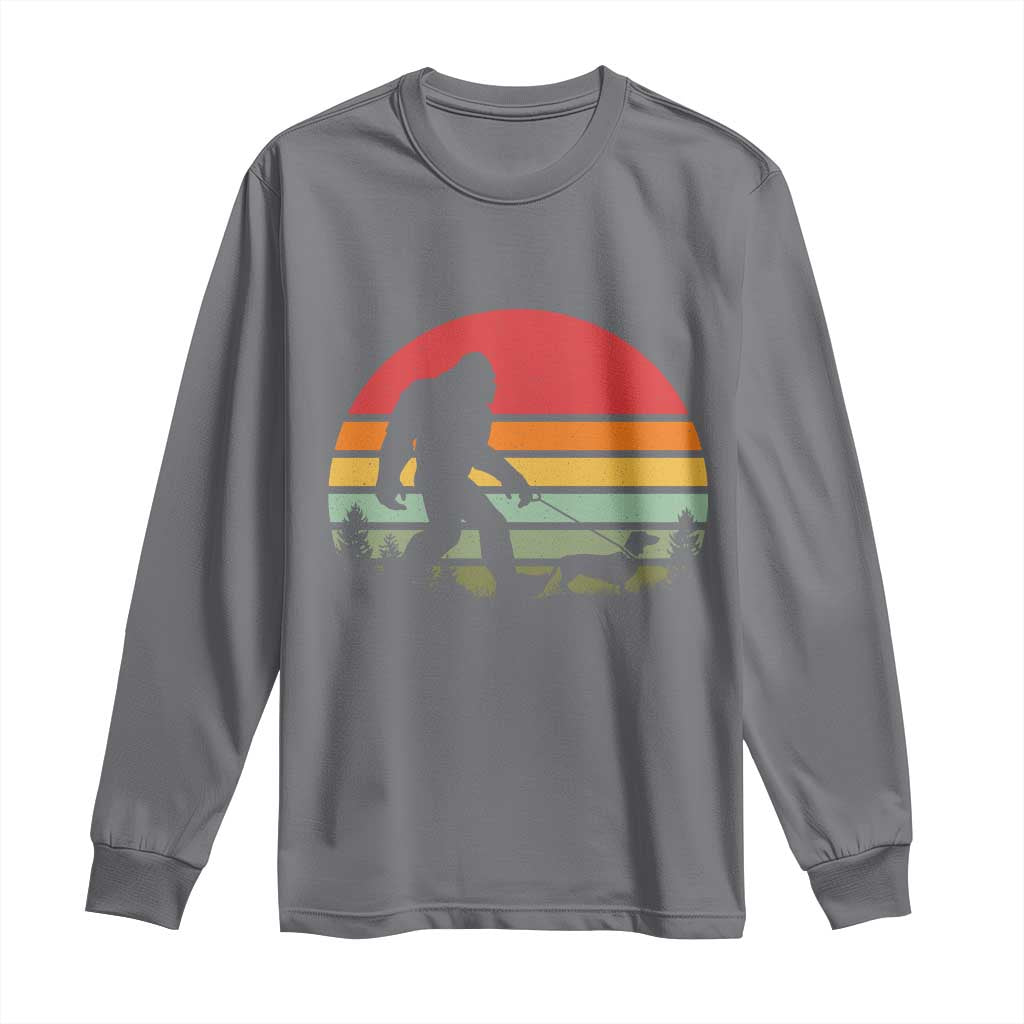 Retro Bigfoot Walking Dachshund Long Sleeve Shirt Funny Doxie Wiener Dog Walker Vintage 70s 80s - Wonder Print Shop