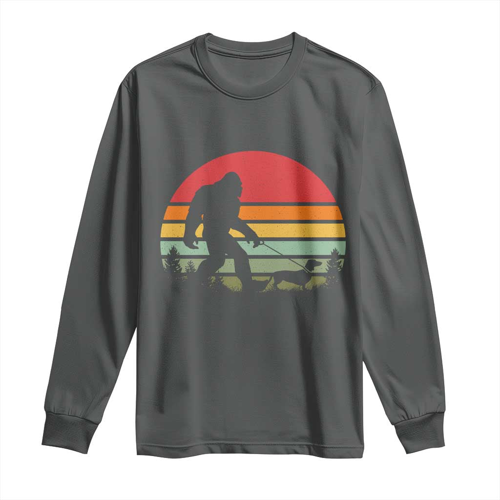 Retro Bigfoot Walking Dachshund Long Sleeve Shirt Funny Doxie Wiener Dog Walker Vintage 70s 80s - Wonder Print Shop
