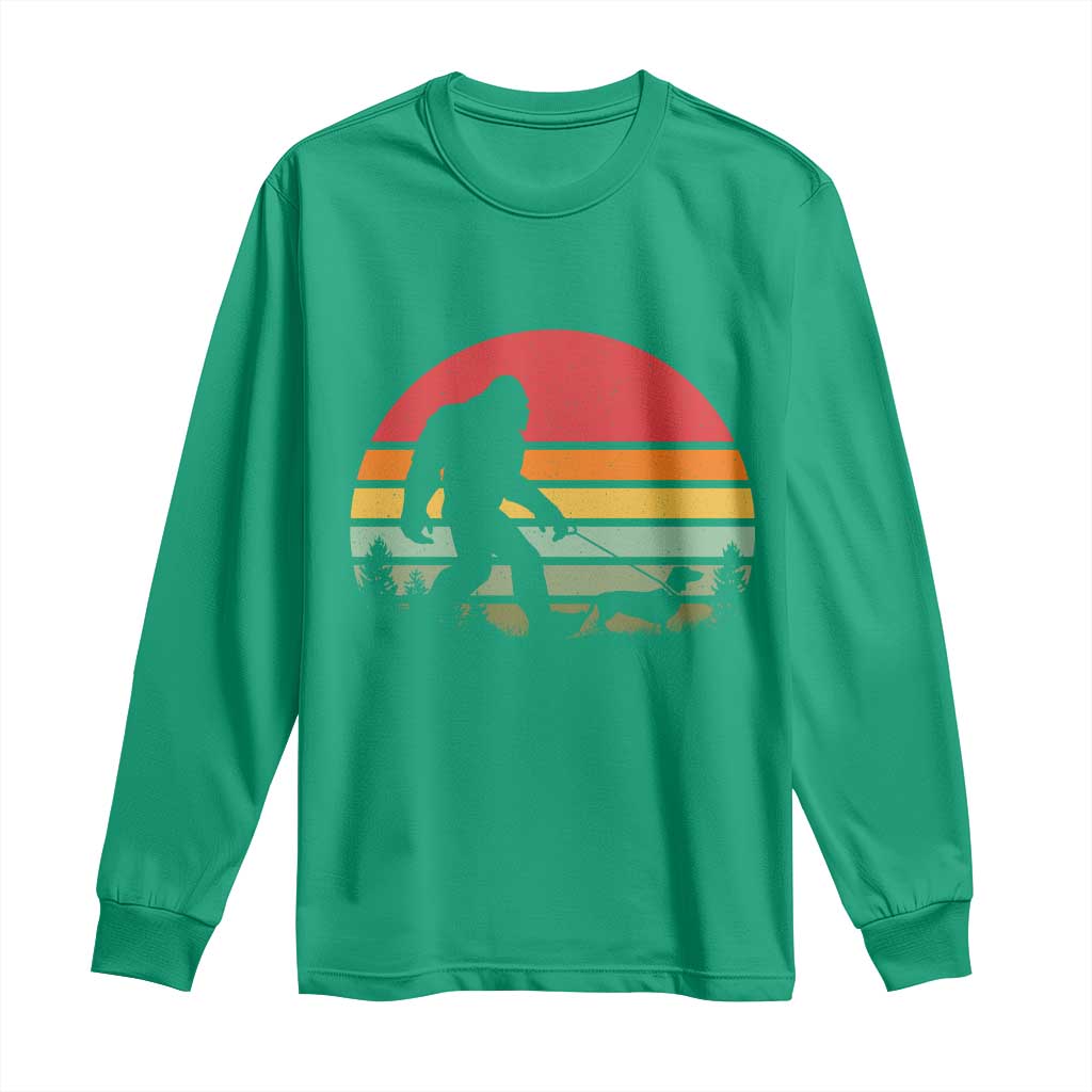Retro Bigfoot Walking Dachshund Long Sleeve Shirt Funny Doxie Wiener Dog Walker Vintage 70s 80s - Wonder Print Shop