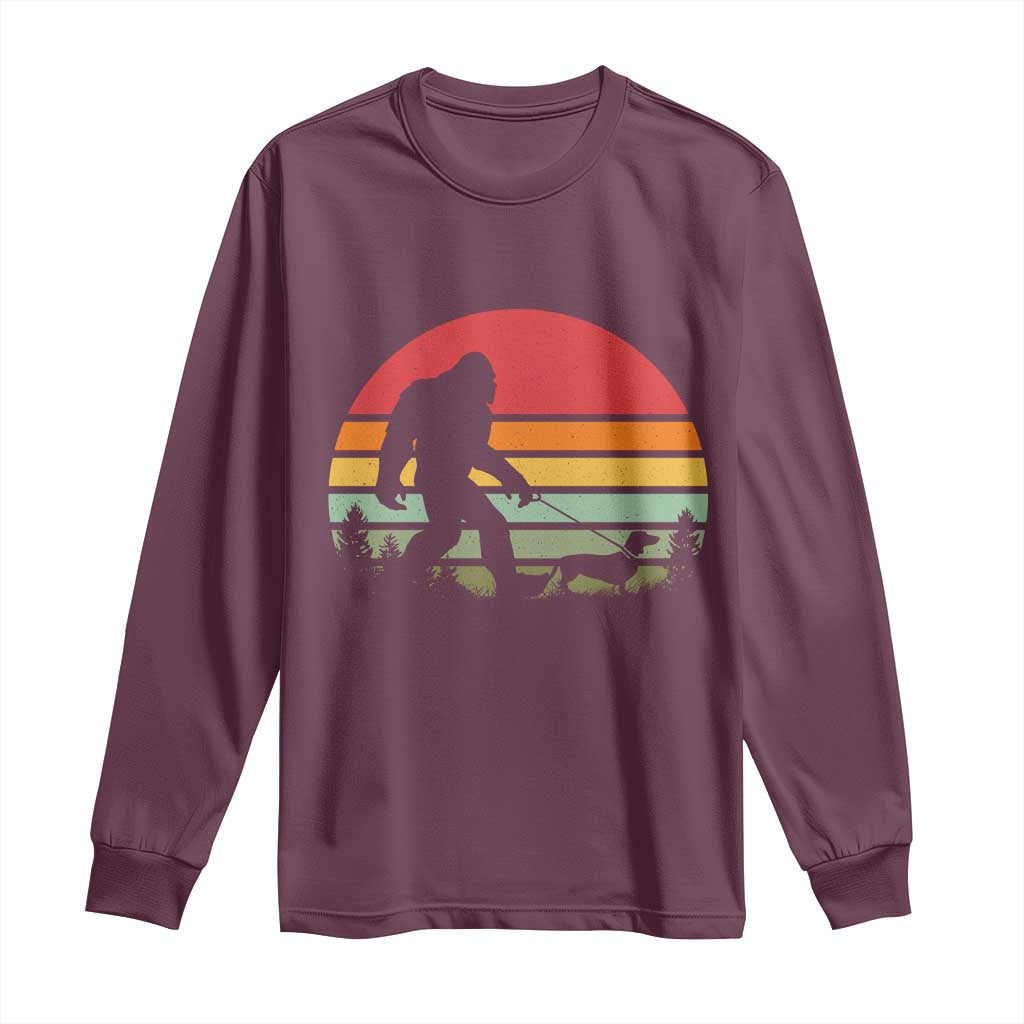 Retro Bigfoot Walking Dachshund Long Sleeve Shirt Funny Doxie Wiener Dog Walker Vintage 70s 80s - Wonder Print Shop