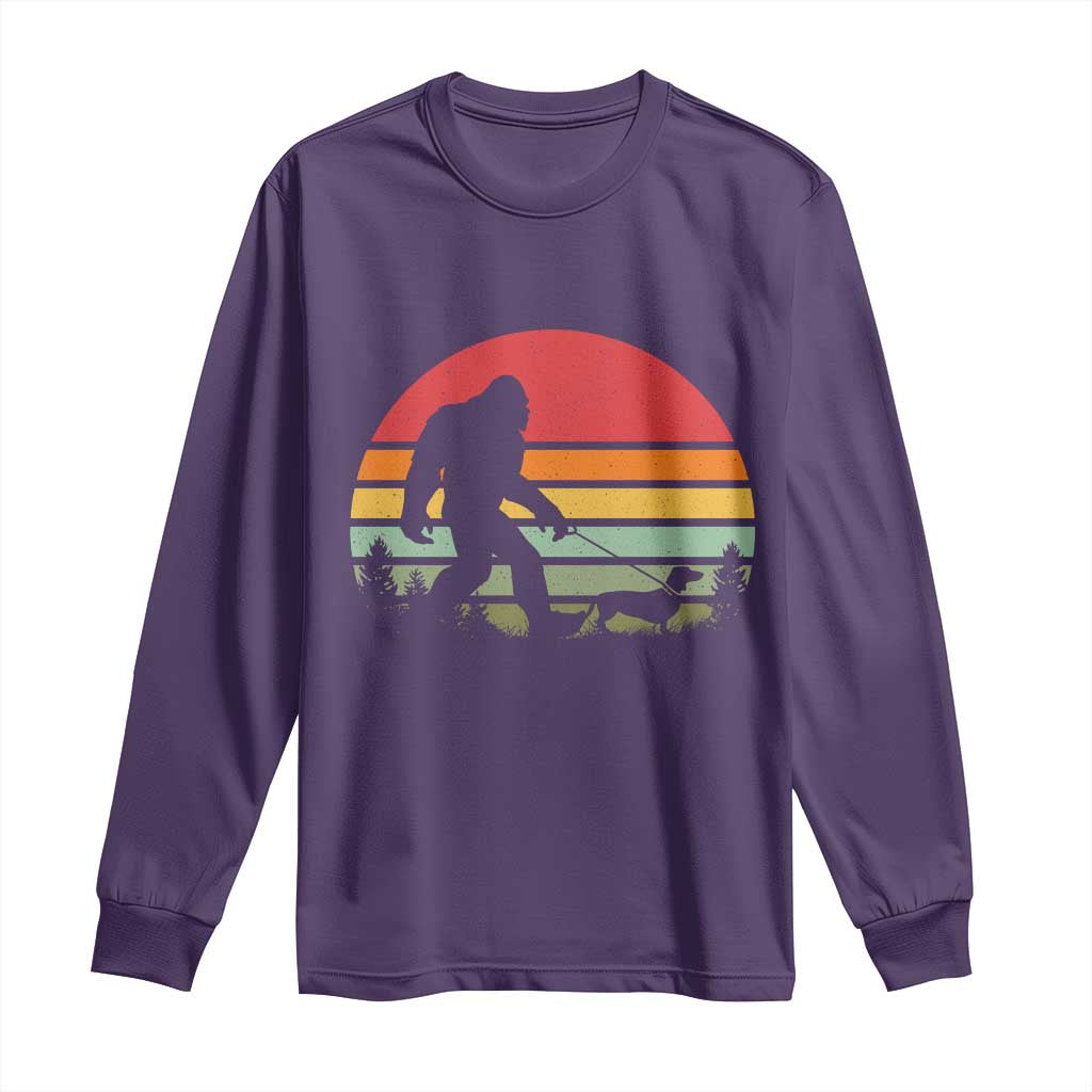 Retro Bigfoot Walking Dachshund Long Sleeve Shirt Funny Doxie Wiener Dog Walker Vintage 70s 80s - Wonder Print Shop