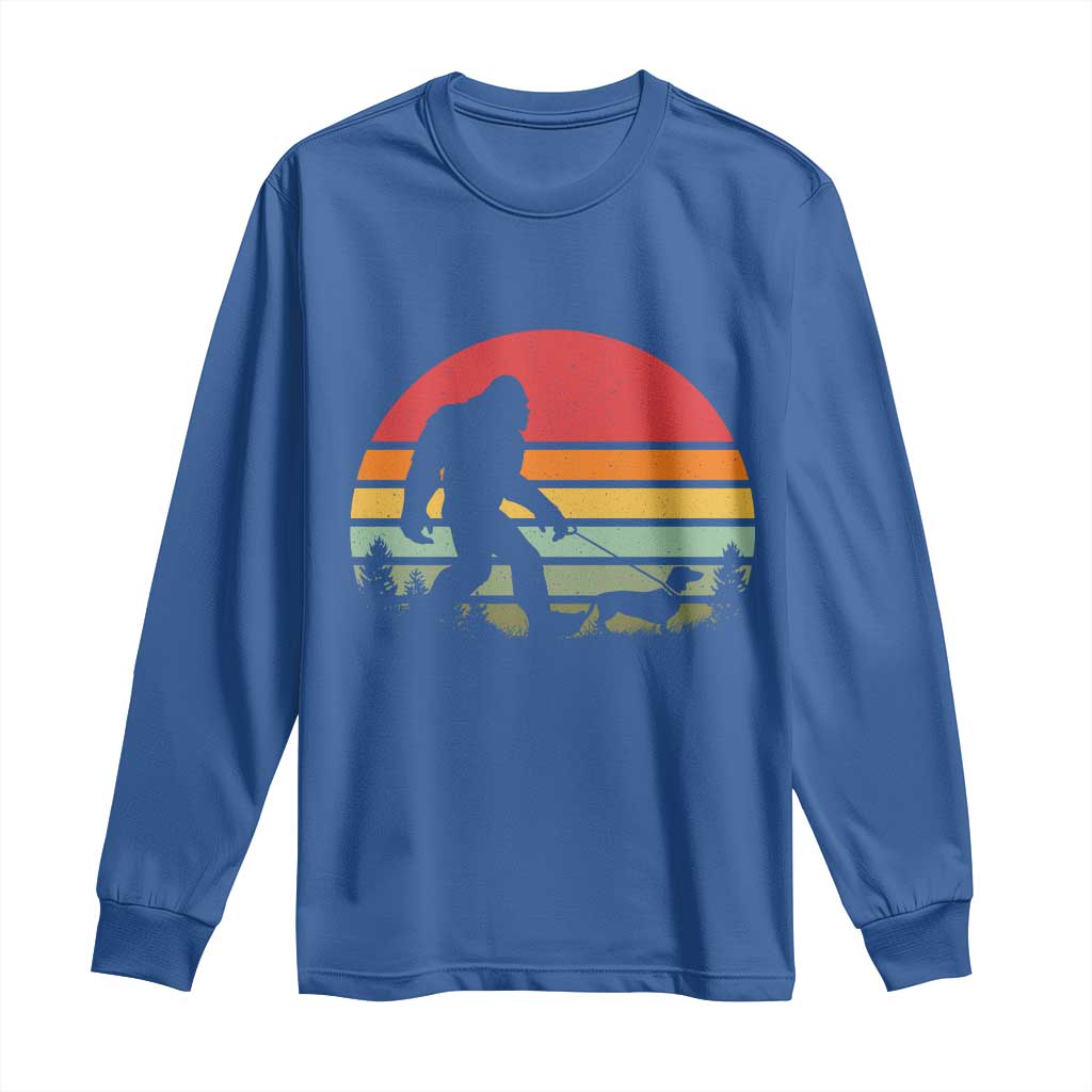 Retro Bigfoot Walking Dachshund Long Sleeve Shirt Funny Doxie Wiener Dog Walker Vintage 70s 80s - Wonder Print Shop