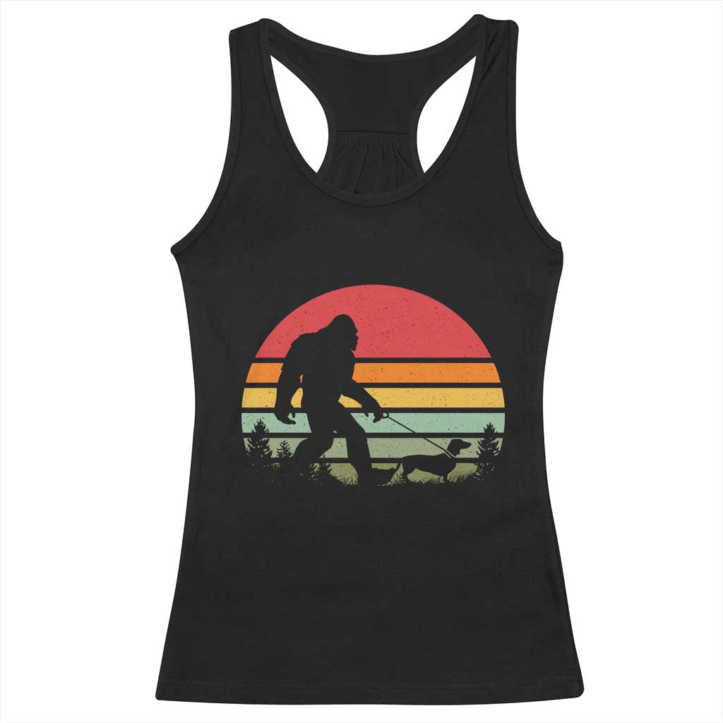Retro Bigfoot Walking Dachshund Racerback Tank Top Funny Doxie Wiener Dog Walker Vintage 70s 80s - Wonder Print Shop