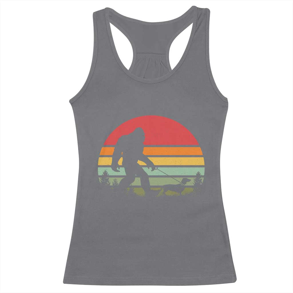 Retro Bigfoot Walking Dachshund Racerback Tank Top Funny Doxie Wiener Dog Walker Vintage 70s 80s - Wonder Print Shop