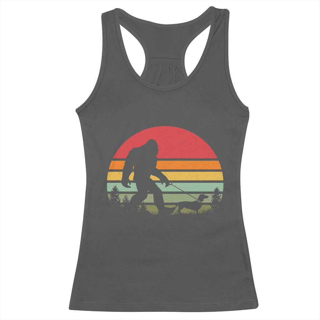Retro Bigfoot Walking Dachshund Racerback Tank Top Funny Doxie Wiener Dog Walker Vintage 70s 80s - Wonder Print Shop