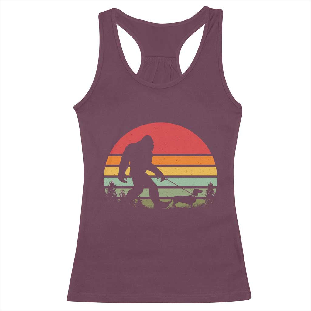 Retro Bigfoot Walking Dachshund Racerback Tank Top Funny Doxie Wiener Dog Walker Vintage 70s 80s - Wonder Print Shop