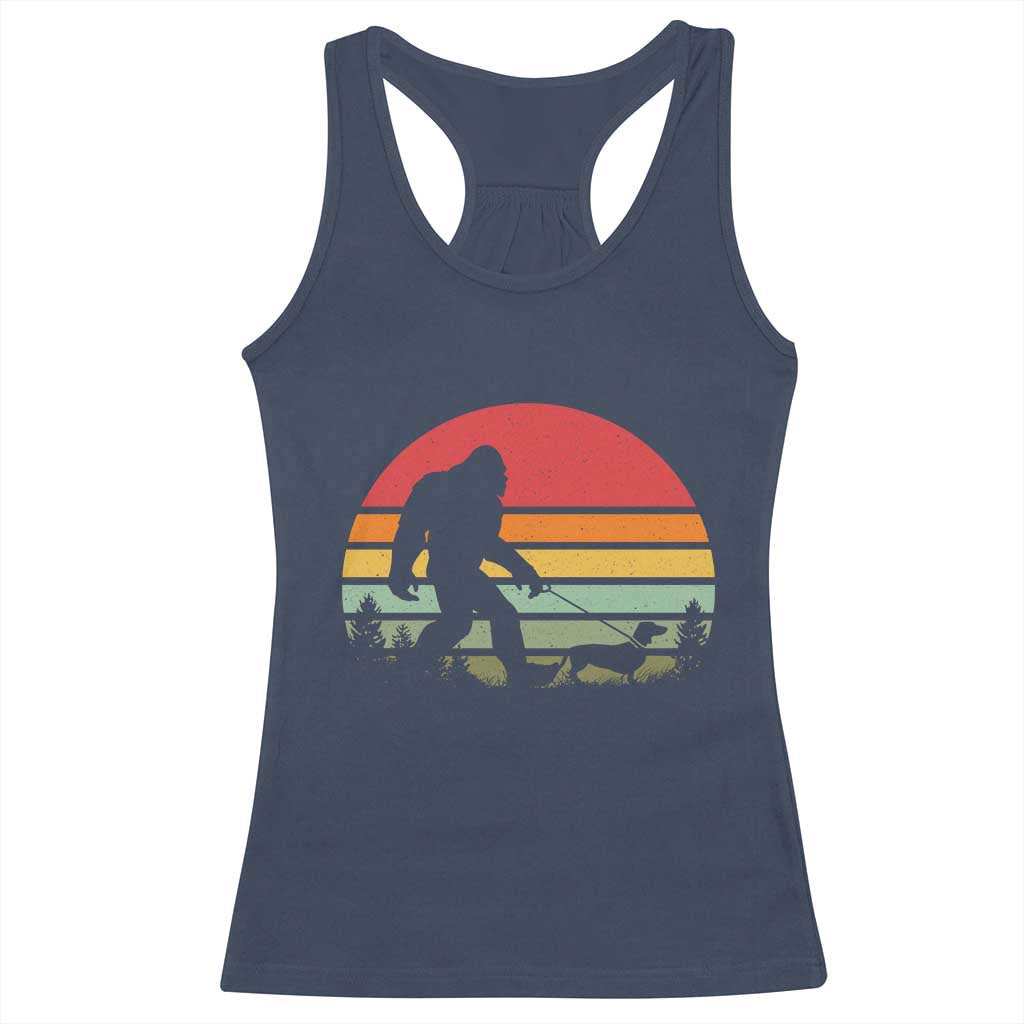 Retro Bigfoot Walking Dachshund Racerback Tank Top Funny Doxie Wiener Dog Walker Vintage 70s 80s - Wonder Print Shop