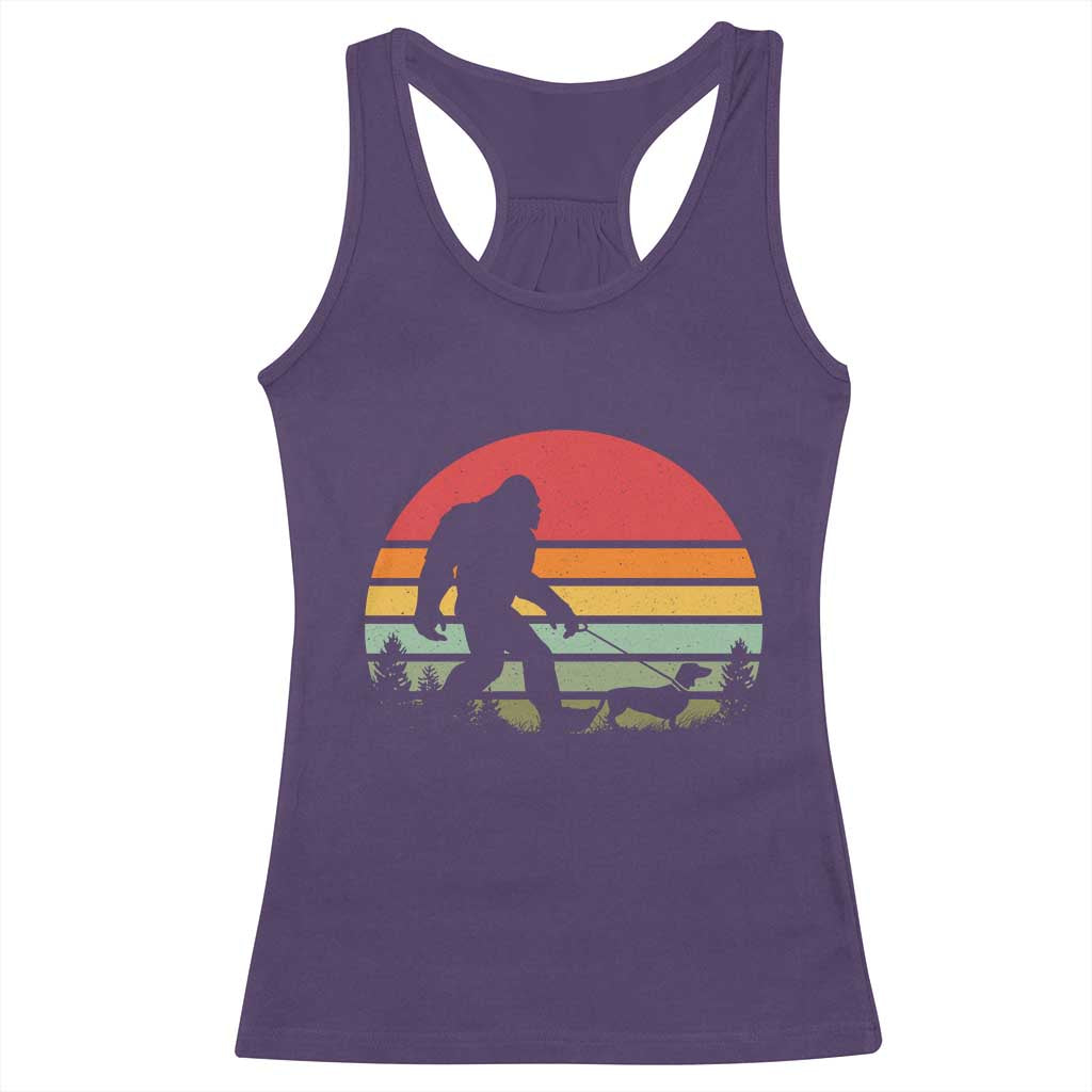 Retro Bigfoot Walking Dachshund Racerback Tank Top Funny Doxie Wiener Dog Walker Vintage 70s 80s - Wonder Print Shop