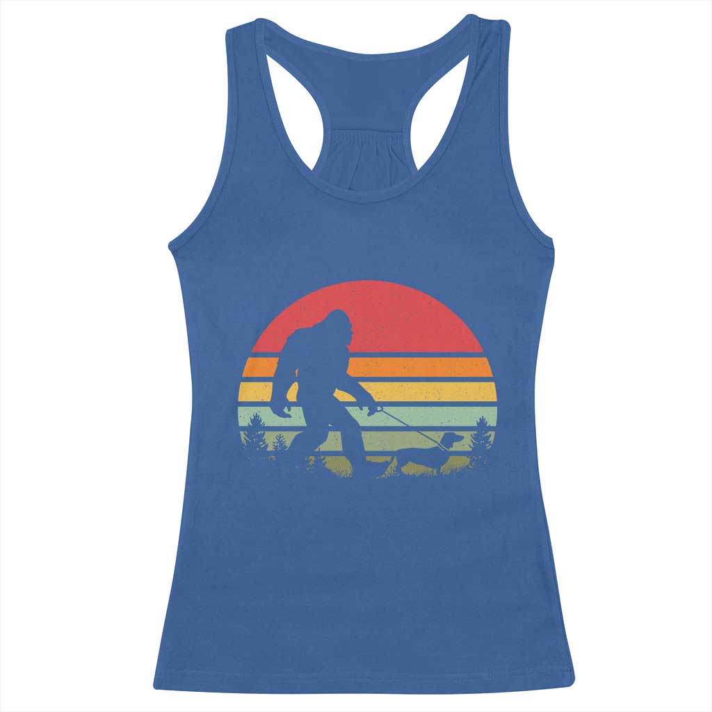 Retro Bigfoot Walking Dachshund Racerback Tank Top Funny Doxie Wiener Dog Walker Vintage 70s 80s - Wonder Print Shop