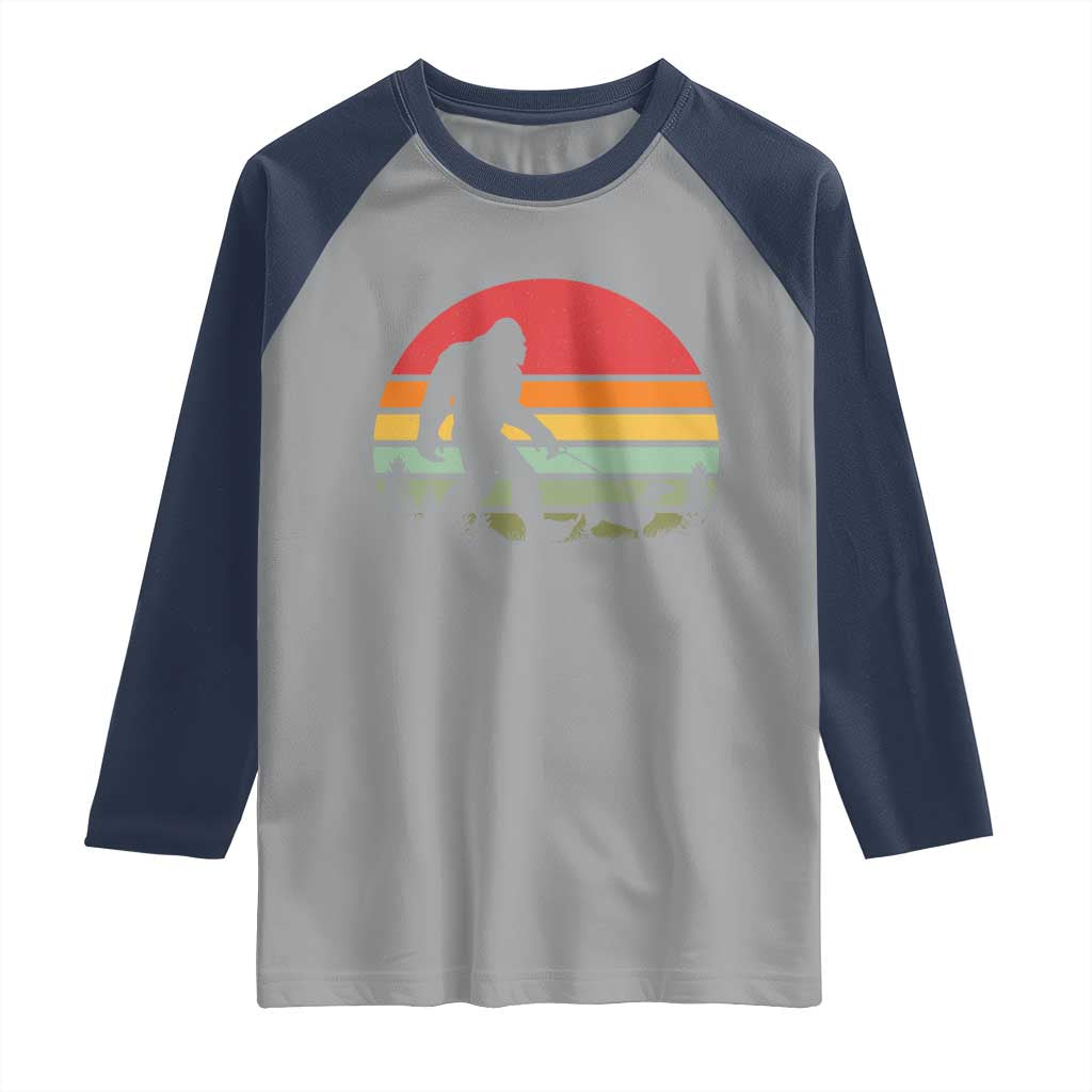 Retro Bigfoot Walking Dachshund Raglan Shirt Funny Doxie Wiener Dog Walker Vintage 70s 80s - Wonder Print Shop