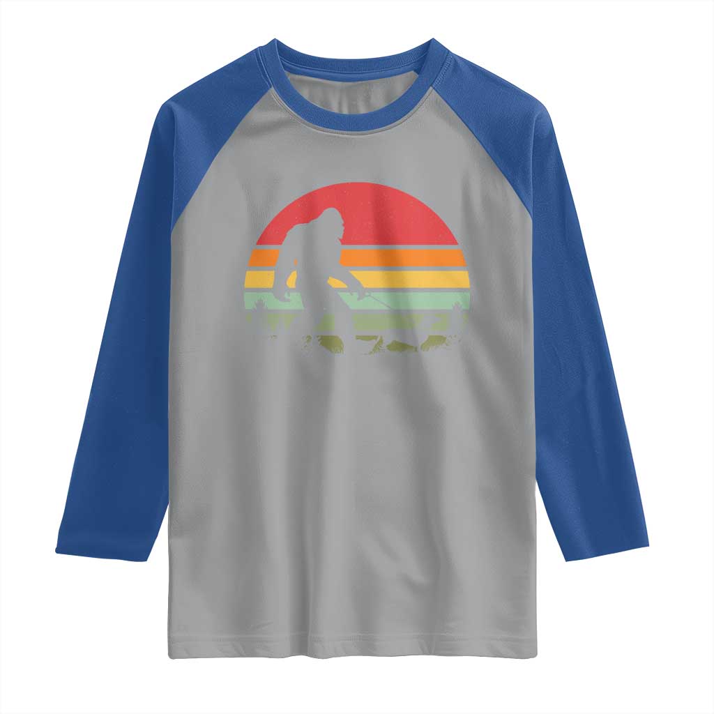 Retro Bigfoot Walking Dachshund Raglan Shirt Funny Doxie Wiener Dog Walker Vintage 70s 80s - Wonder Print Shop