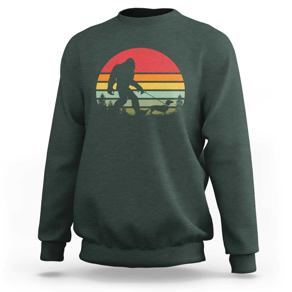 Retro Bigfoot Walking Dachshund Sweatshirt Funny Doxie Wiener Dog Walker Vintage 70s 80s - Wonder Print Shop