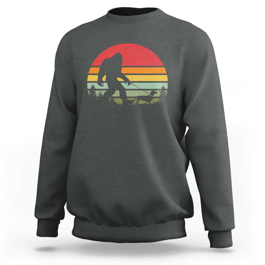 Retro Bigfoot Walking Dachshund Sweatshirt Funny Doxie Wiener Dog Walker Vintage 70s 80s - Wonder Print Shop