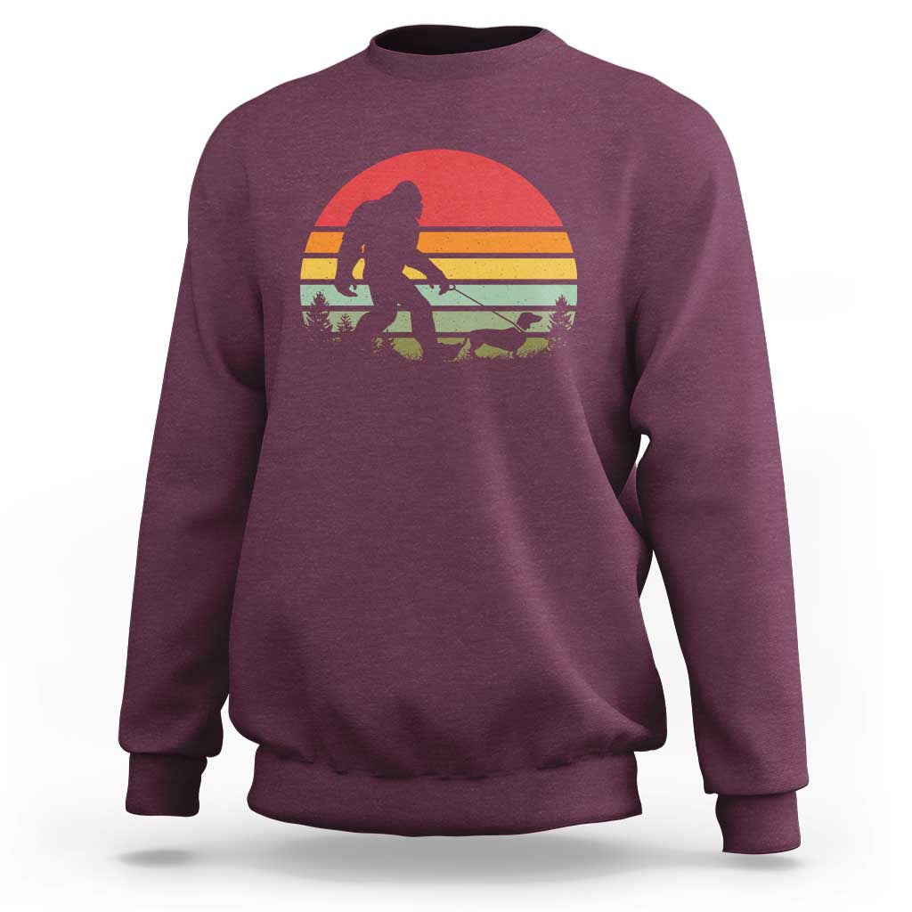 Retro Bigfoot Walking Dachshund Sweatshirt Funny Doxie Wiener Dog Walker Vintage 70s 80s - Wonder Print Shop