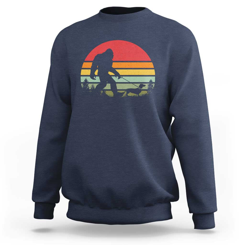 Retro Bigfoot Walking Dachshund Sweatshirt Funny Doxie Wiener Dog Walker Vintage 70s 80s - Wonder Print Shop