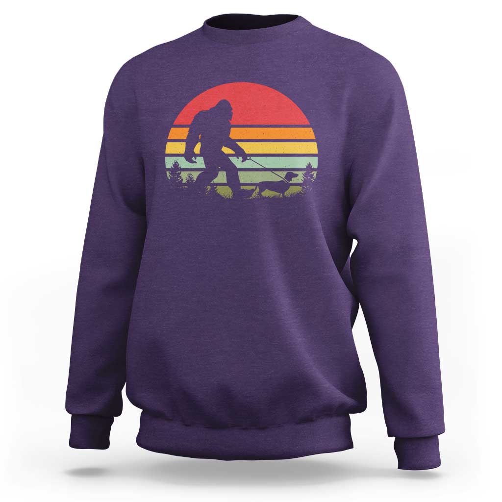 Retro Bigfoot Walking Dachshund Sweatshirt Funny Doxie Wiener Dog Walker Vintage 70s 80s - Wonder Print Shop